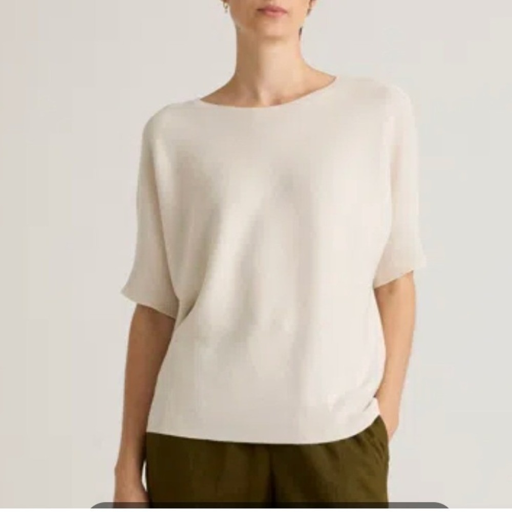 Lafayette 148 New York Ribbed Short Sleeve Sweater Top‎ – Cream, Size M